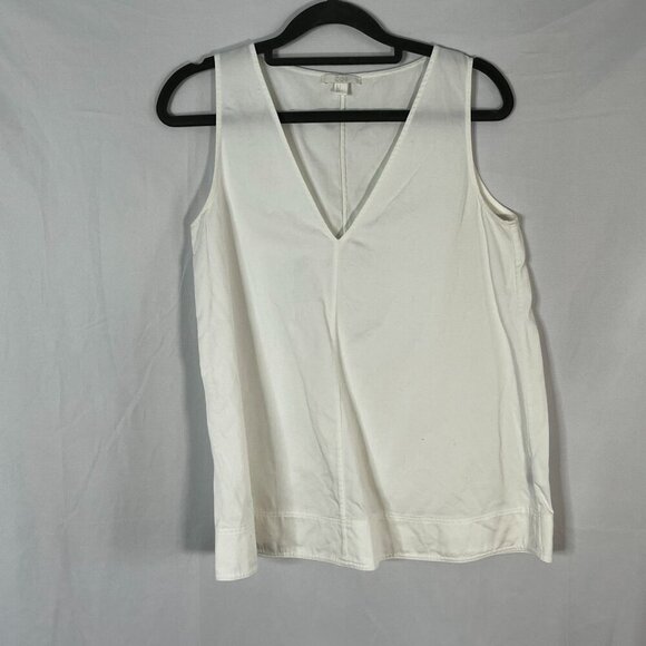 COS Cotton Linen Lyocell BLend V-Neck Sleeveless Tank Blouse White Size 2 - Picture 2 of 7